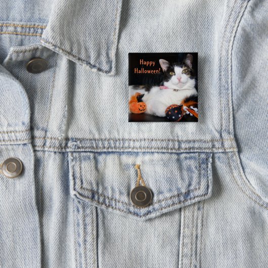 Happy Halloween Cat Calico Kitty mit Pumpkin Button (Beispiel)