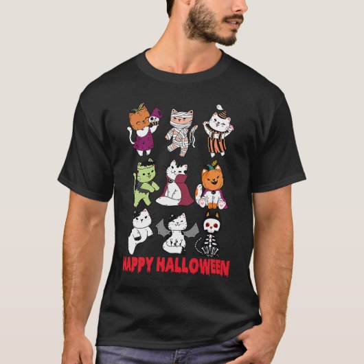 Happy Halloween Cat Characters Mummy Dracula Bat S T-Shirt (Vorderseite)
