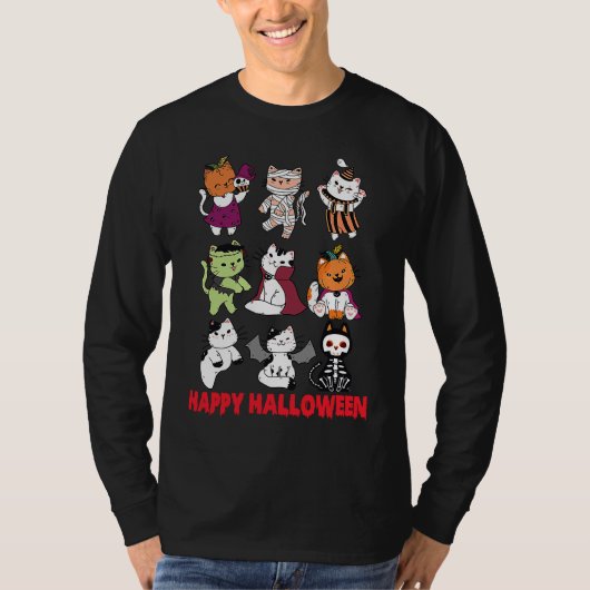Happy Halloween Cat Characters Mummy Dracula Bat S T-Shirt (Vorderseite)