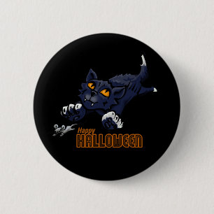 Happy Halloween Cat Chasing Maus Button