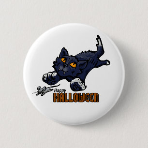 Happy Halloween Cat Chasing Maus Button
