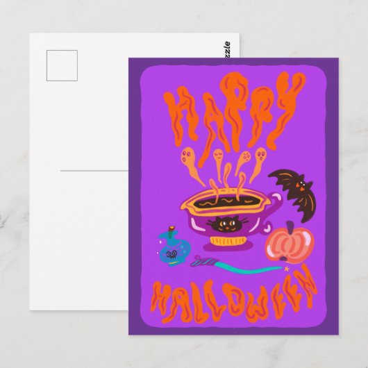 Happy Halloween Cat Lover Hexe Tasse Kaffee Postkarte (Vorne/Hinten)