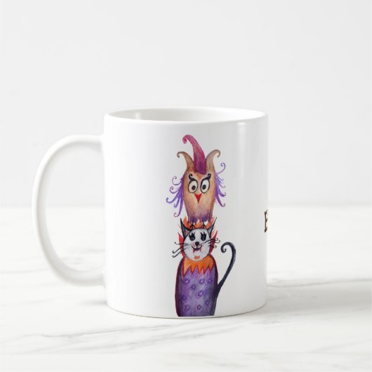 Happy Halloween Cat & Owl Art Custom Tasse (Links)