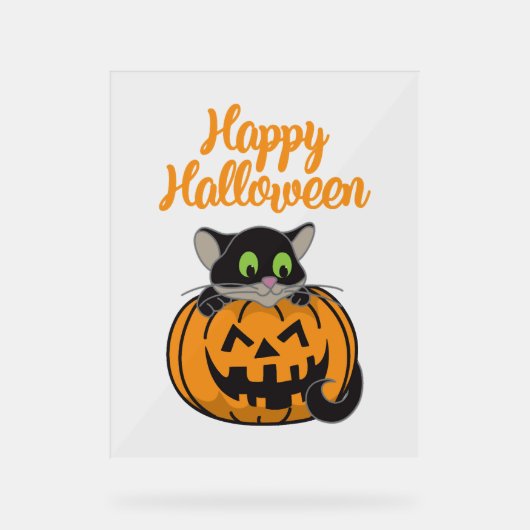 Happy Halloween Cat Pumpkin Acrylschild (Vorderseite)