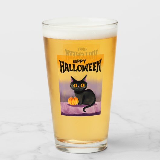 Happy Halloween Cat Shirt Glas (Vorne (Gefüllt))