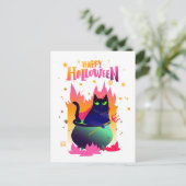 Happy Halloween Cat Vinsant Postkarte (Stehend Vorderseite)