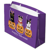 Happy Halloween Cats Kürbislaterne Große Geschenktüte (Rückseite Schrägansicht)