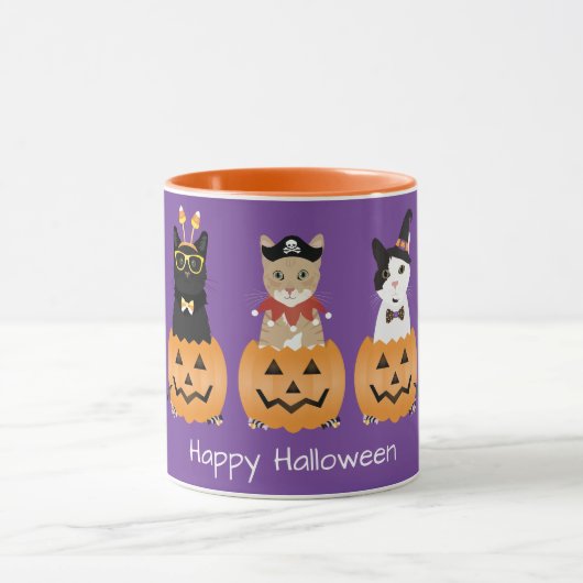 Happy Halloween Cats Kürbislaterne Tasse (Zentrum)