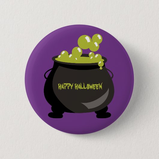 Happy Halloween Cauldron Green Potion Lila Button (Vorderseite)