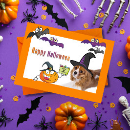 Happy Halloween Cavalier King Charles Witch Card Karte