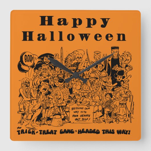 Happy Halloween Character Quadratische Wanduhr (Vorderseite)