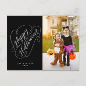 Happy Halloween Chic Handlettered Foto Black Postkarte (Vorderseite)