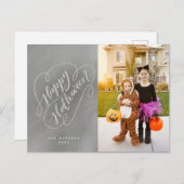 Happy Halloween Chic Handlettered Foto Chalkboard Postkarte (Vorne/Hinten)