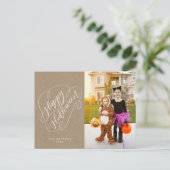 Happy Halloween Chic Handlettered Foto Rustic Postkarte (Stehend Vorderseite)