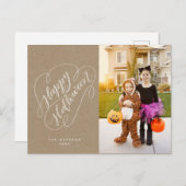 Happy Halloween Chic Handlettered Foto Rustic Postkarte (Vorne/Hinten)