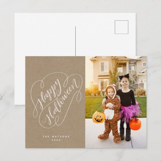 Happy Halloween Chic Handlettered Foto Rustic Postkarte (Vorne/Hinten)