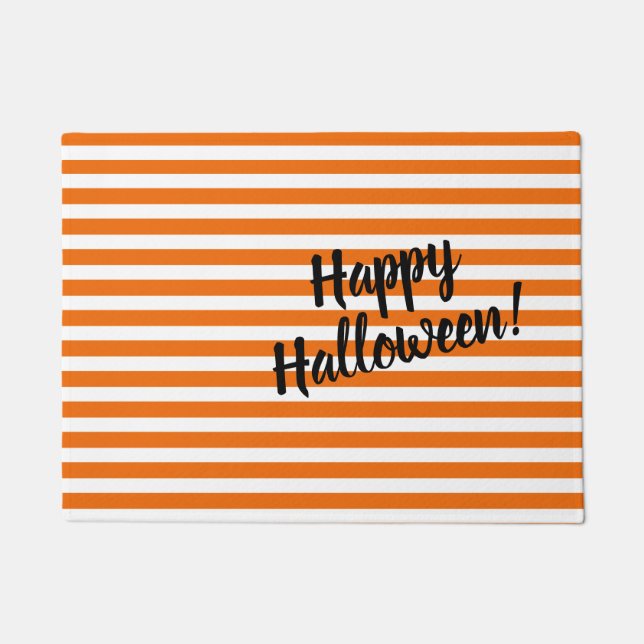 Happy Halloween Chic Niedlich Orange & White Strip Fußmatte (Vorderseite)