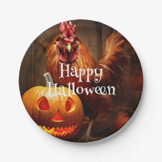 Happy Halloween Chicken Rooster Pumpkin Farm Pappteller