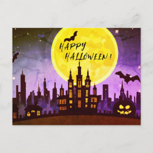 HAPPY HALLOWEEN CITYSCAPE FEIERTAGSPOSTKARTE
