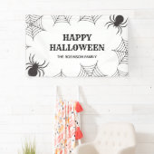 Happy Halloween Cobweb Spiders Black & White Party Banner (Insitu)