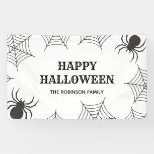 Happy Halloween Cobweb Spiders Black & White Party Banner