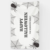 Happy Halloween Cobweb Spiders Black & White Party Banner (Vertikal)