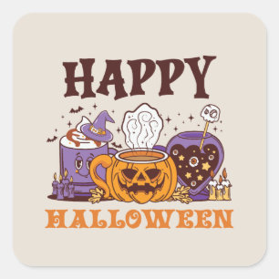 Happy Halloween Coffee Brew Quadratischer Aufkleber