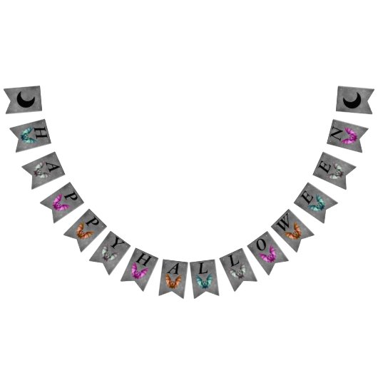 Happy Halloween Colourful Flying Bats Dark Grey Wimpelkette (Alle)