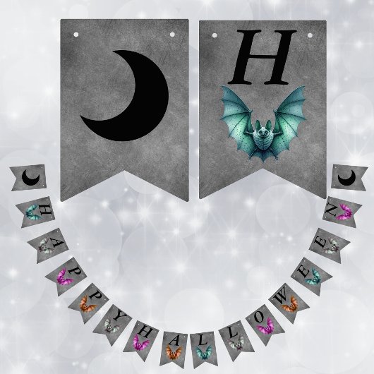 Happy Halloween Colourful Flying Bats Dark Grey Wimpelkette