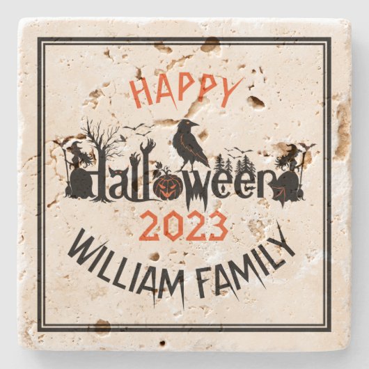 Happy Halloween Concept Typografy Design Template Steinuntersetzer (Vorderseite)