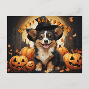 Happy Halloween Corgi in Pumpkin Patch Feiertagspostkarte