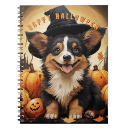 Happy Halloween Corgi in Pumpkin Patch Notizblock