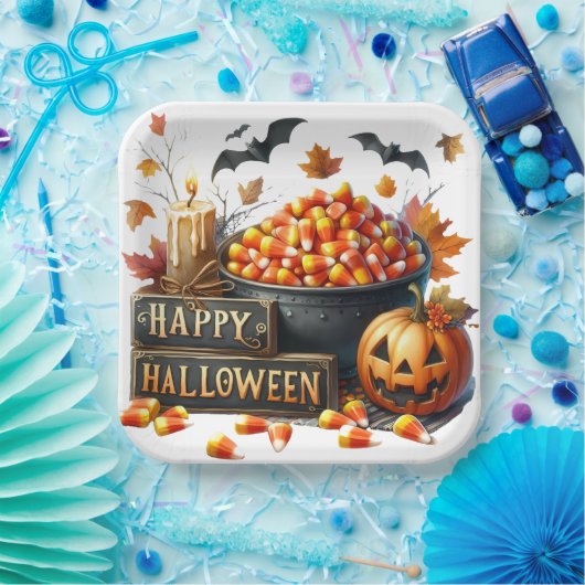 Happy Halloween Corn Paper Plate Pappteller (Party)