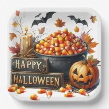 Happy Halloween Corn Paper Plate