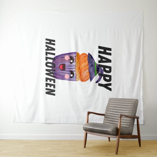 Happy Halloween Costume Halloween Cupcake Wandteppich (Beispiel (Horizontal))