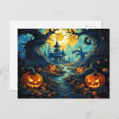 Happy Halloween | Creepischer Spuk Wald Postkarte (Vorne/Hinten)