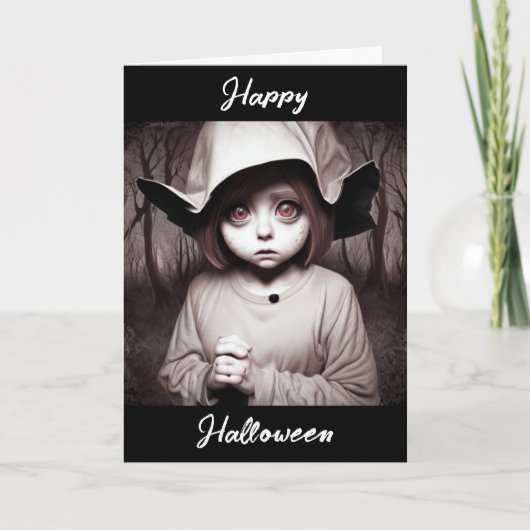 Happy Halloween | Creepisches Kind in seltsamer Ko Karte (Vorderseite)