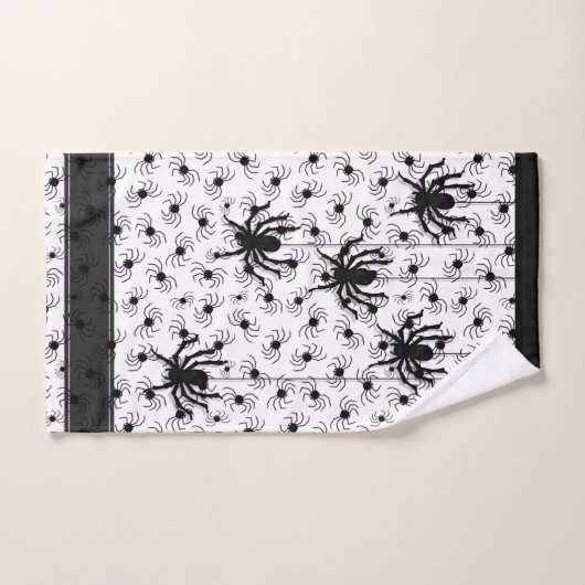 Happy Halloween Creepy Crawly Spiders White BG Badhandtuch Set (Handtuch)