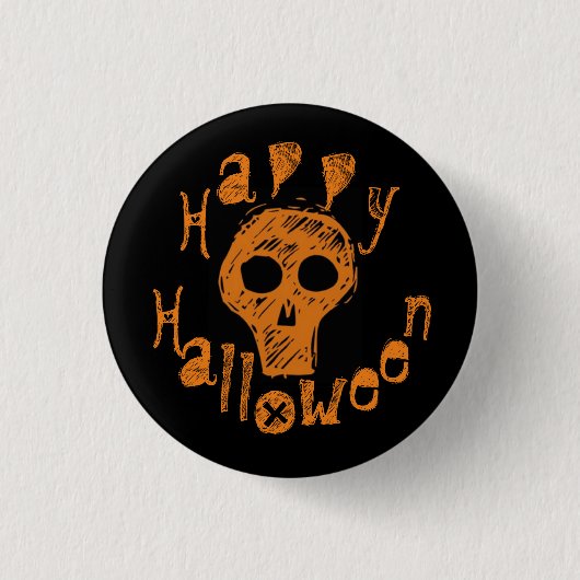 Happy Halloween Creepy Orange Skull Button (Vorderseite)