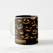 Happy Halloween Creepy Pumpkin Faces Zweifarbige Tasse (Vorderseite Links)