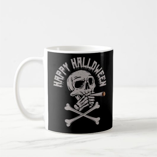 Happy Halloween Creepy Skull Rauchen Zigarette Kaffeetasse (Links)