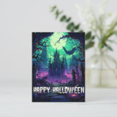 Happy Halloween | Creepy Spuk House Postkarte (Stehend Vorderseite)