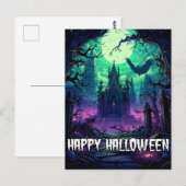 Happy Halloween | Creepy Spuk House Postkarte (Vorne/Hinten)