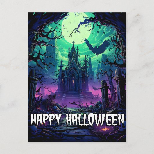 Happy Halloween | Creepy Spuk House Postkarte (Vorderseite)