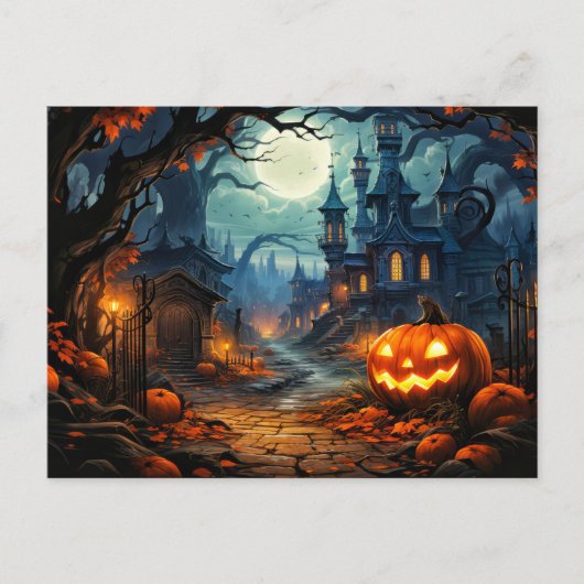 Happy Halloween | Creepy Spuk Wohnungen Postkarte (Vorderseite)