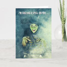 Happy Halloween Creepy Witch Casting Spell Feiertagskarte