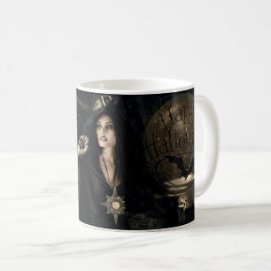 Happy Halloween Creepy Witch mit Fledermäusen Kaffeetasse