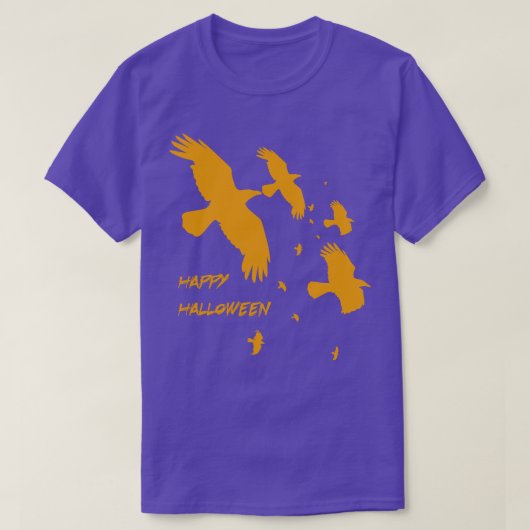 Happy Halloween Crows in Flight Vector Orange T-Shirt (Design vorne)