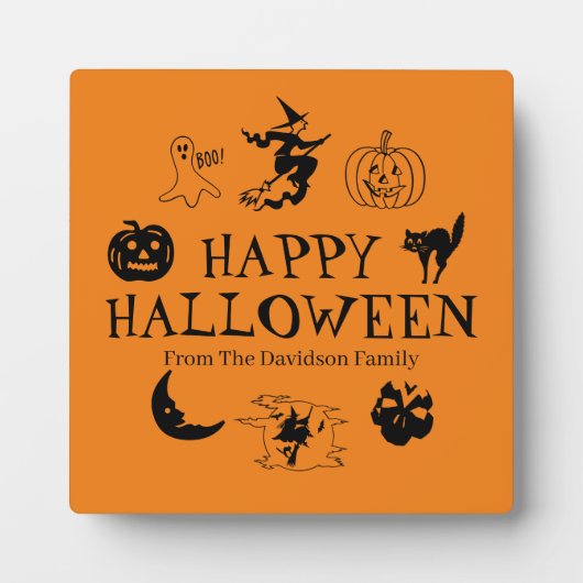 Happy Halloween custom name black & orange decor Fotoplatte (Vorderseite)