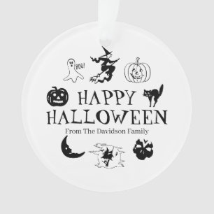 Happy Halloween custom name black spooky decor Ornament